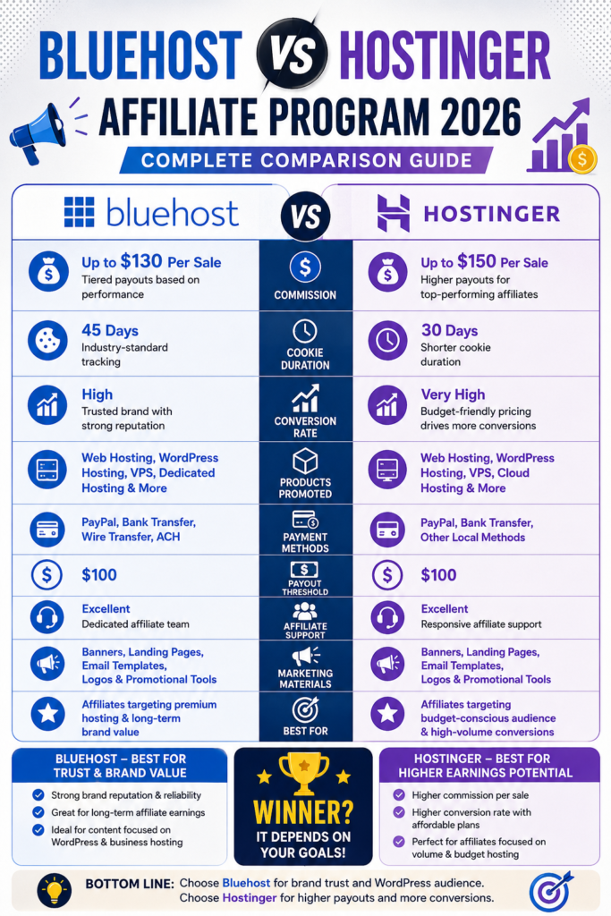 Bluehost vs Hostinger Affiliate Program 2026: Complete Comparison Guide