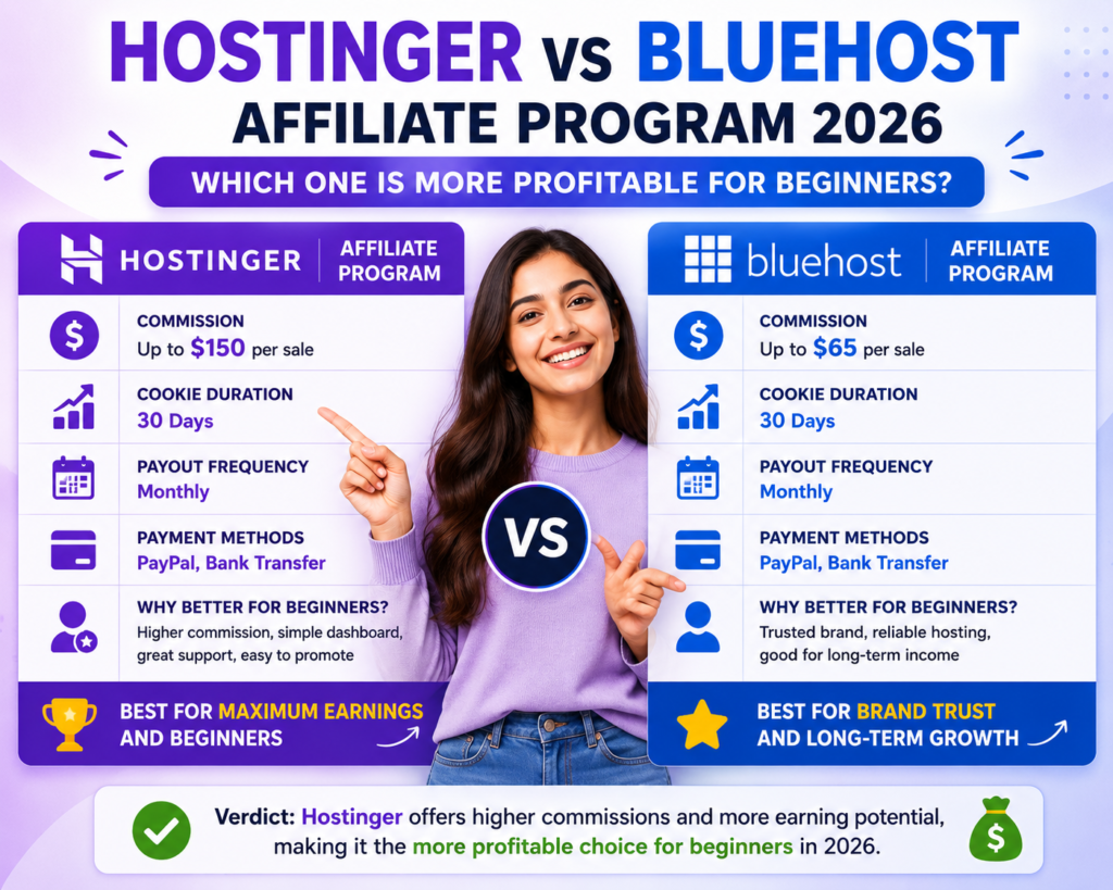 Hostinger vs Bluehost Affiliate Program 2026: Which One Is More Profitable for Beginners?