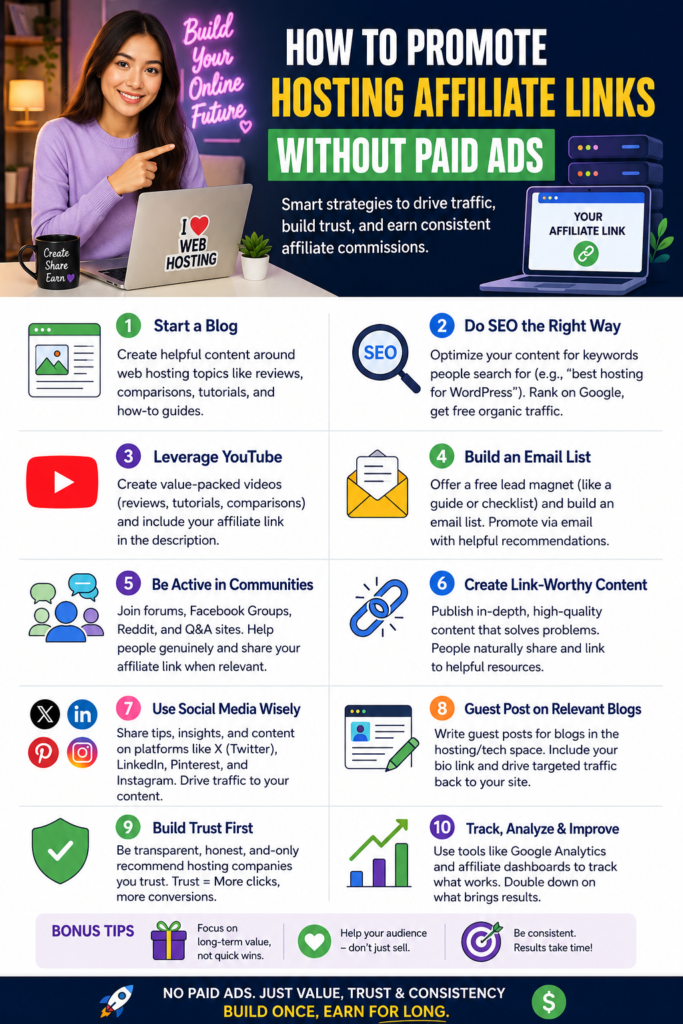 How to Promote Hosting Affiliate Links Without Paid Ads in 2026