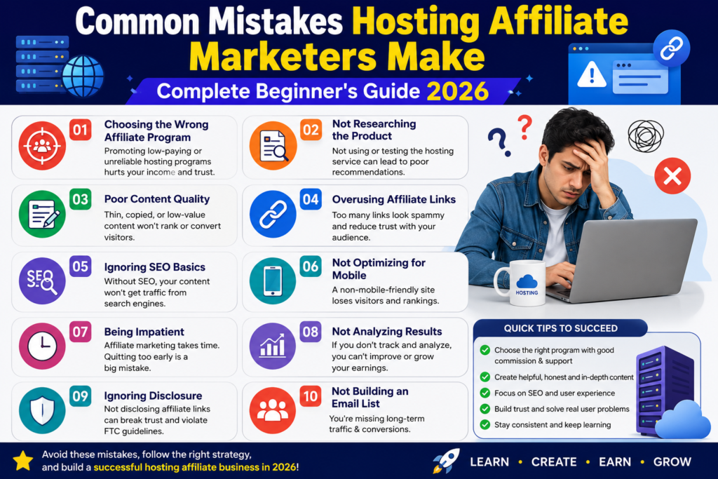 Common Mistakes Hosting Affiliate Marketers Make (Complete Beginner's Guide 2026)
